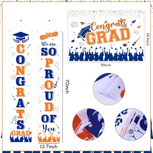 2025 Graduation Door Banner Set, Congrats Grad Photo Backdrop - orange blue - Picture 5 of 6