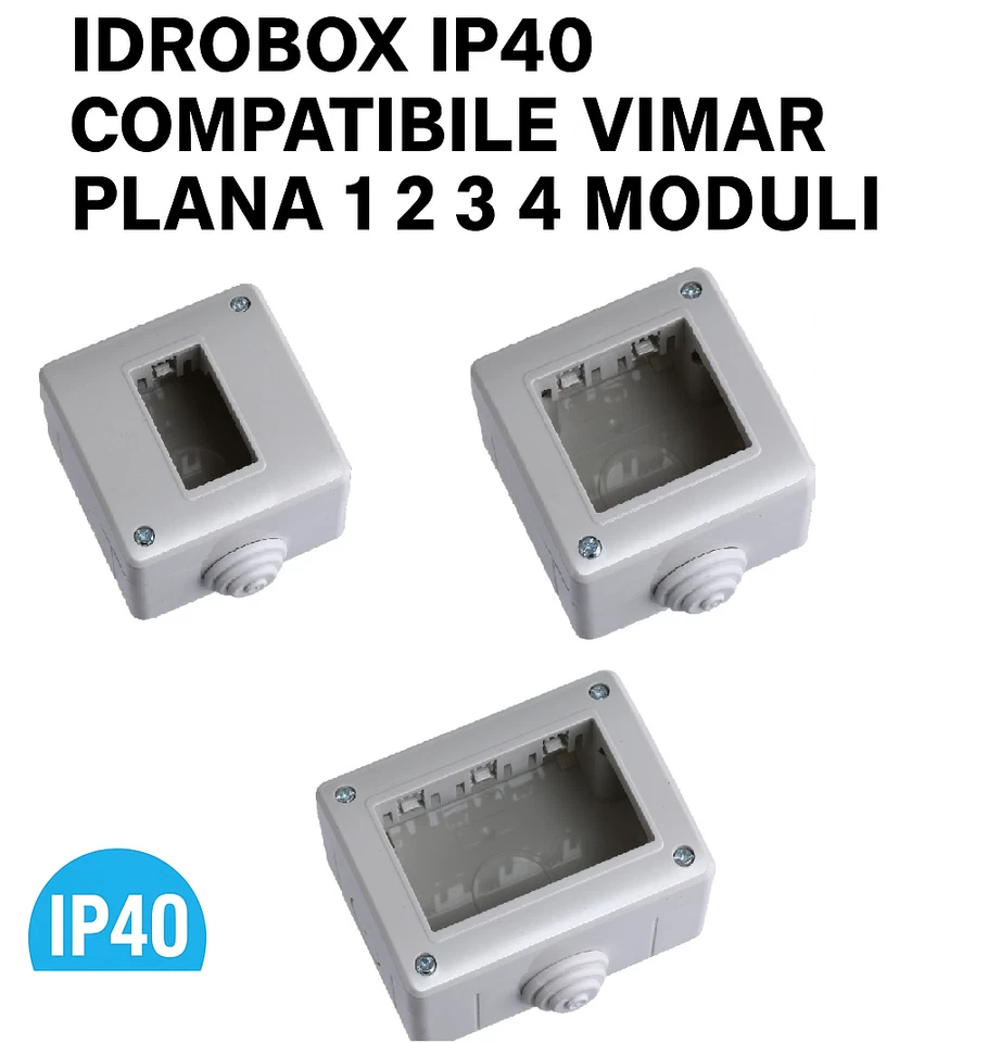 ETTROIT Custodia Esterna IP40 Idrobox 1-2-3-4 Moduli Compatibile Vimar Plana