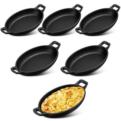Mifoci 6-Pack Mini Oval Cast Iron Serving Dishes Skillets Baking Pans Sizzle Pla