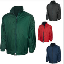 Mens Plain Reversible Fleece Rain Jacket Coat Size XS -3XL Rainproof Nylon/ Hood