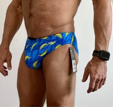 Men s Speedo Swim Briefs, New With Tags, Medium, Front Lined, Drawstring, Blue