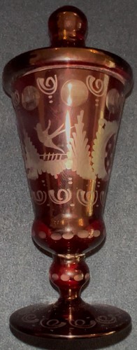 Czech-Biedermeier Era Cut To Clear Ruby Red 1880's Lidded Goblet - Picture 2 of 13
