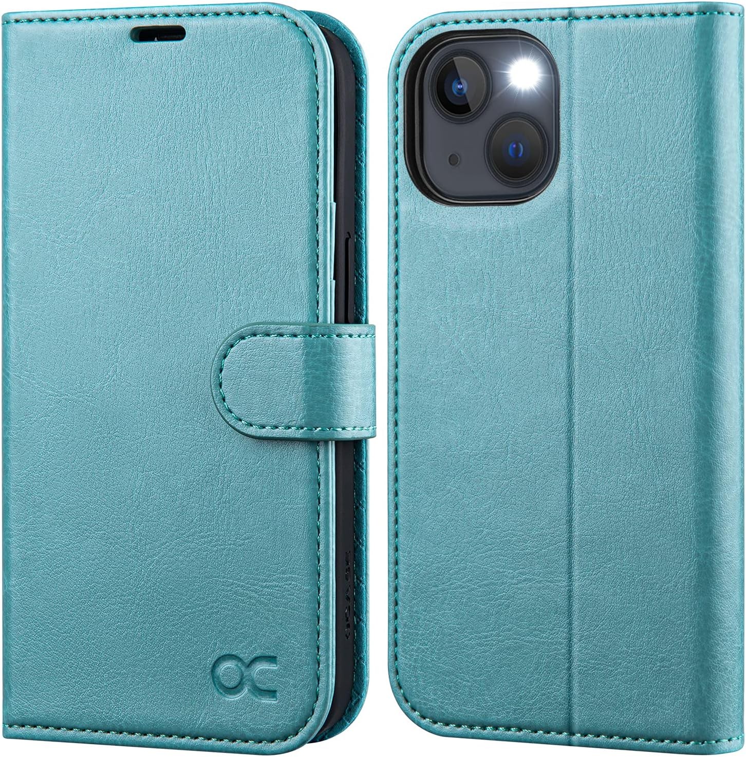 OCASE iPhone 13 6.1 Inch Mint Green Leather Wallet Case RFID Stand image 2