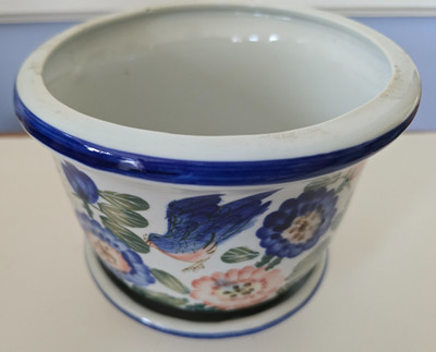 Large Multi Colored Ceramic Plant Pot w/Saucer 5'' H