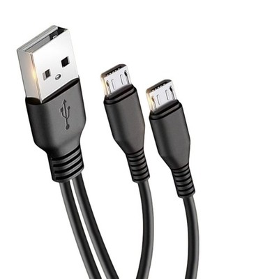 3 FT Micro USB Splitter Cable, 2 in 1, Type A, Charging, Cord, Dual, Split,Black