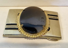 Vintage Gold Black Tone Belt Buckle with Agate Stone buckle is 2 3/4"