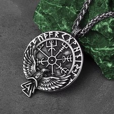 Edelstahl Vintage Wikinger Kompass Halskette Herren Rabe – Nordischer Vegvisir