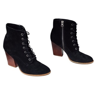 Kork Ease Lace Up Ankle Booties sz 6.5M Women Elfa Wood Heel Black Suede Leather
