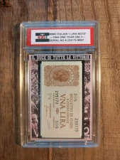 WWII FASCIST ITALIAN RARE 1 LIRA NOTE UNCIRCULATED INCAPSULATED "ONE YEAR ONLY"