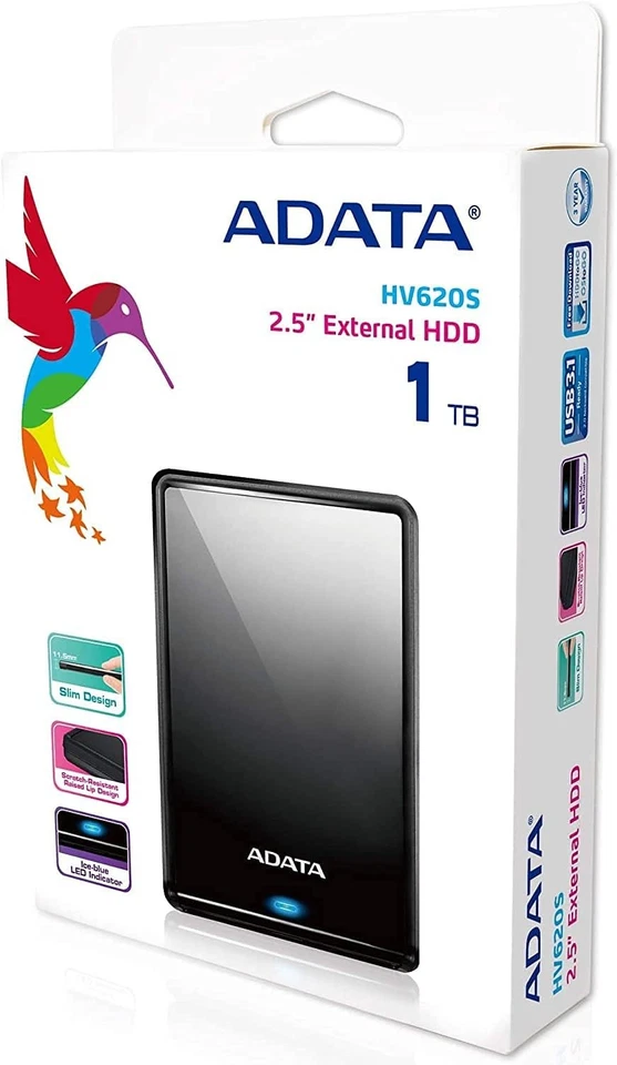 ADATA AHV620S-1TU3-CBK 1TB HV620S Slim External Hard Drive 2.5 USB 3.1 11.5mm Th - Image 2 of 4