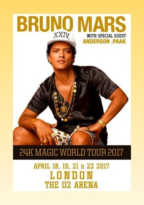 Bruno Mars 24k agic World Tour 2017 Poster Print London A4 Unframed