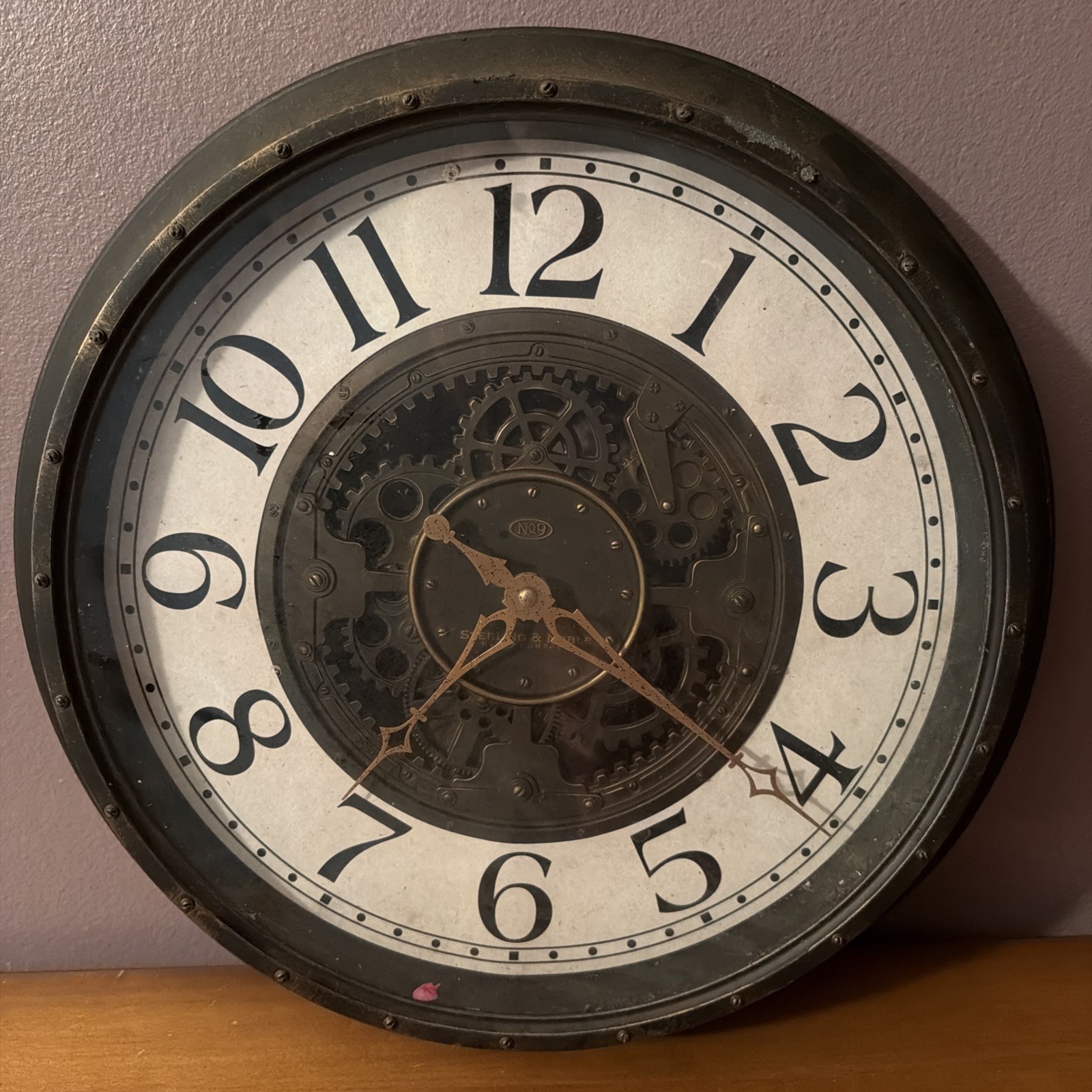 Sterling & Noble Large Industrial Gear Wall Clock Steampunk 