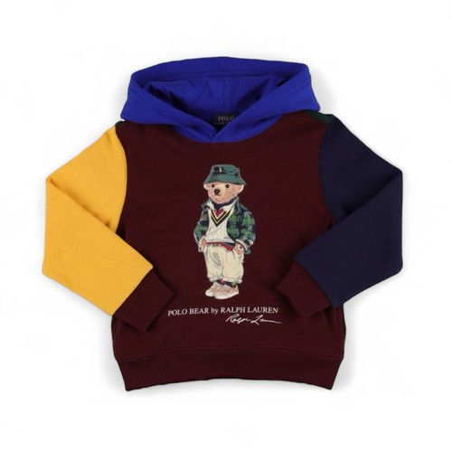 Polo Ralph Lauren Iconic Bear Fleece Hoodie Size 7 Youth Color-Blocked NWT
