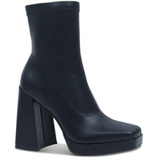 Wild Pair Womens Beautee Square Toe Block Heel Booties Black 8 Medium B,M  