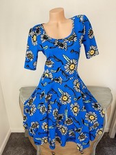 Lularoe Dress L Nicole Blue Daisy Floral Print  Bloomcore Cottagecore Maximalist