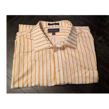 Paul Fredrick Men's Dress Shirt 19-35 Orange White Striped 100 Cotton