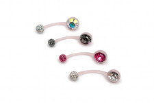 Pregnancy belly bar  with  8 mm crystal in pink bio flex bar length is 19 mm