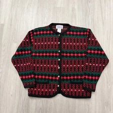 Vintage Tally Ho Cardigan Sweater Size XL Holiday Tartan Plaid Preppy Knit 90s 