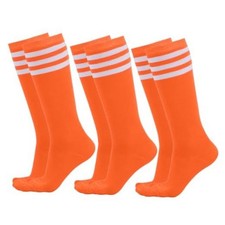 Dxhycc 3 Pairs Kids Soccer Socks Striped Knee High Socks Baseball Orange/White
