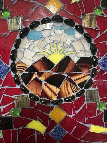 Beautiful Mosaic Stained Glass Wall Hanging Mountain Landscape Handmade - Picture 2 of 12