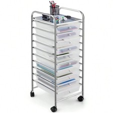 10 Drawer Rolling Storage Cart Scrapbook Paper Organizer Transparent Container