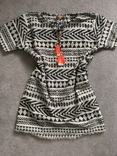 Rosebud Boho Tunic Dress Size S/M Black White Aztec Tassel Festival