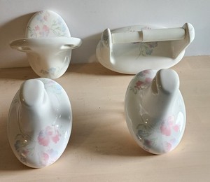 Vintage Lenape? Ceramic Porcelain Bathroom Fixture Set Floral Blossom 4 Pc Set
