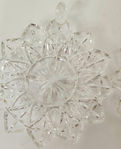 Pair Vintage Pressed Glass Starburst Hanging Trays Clear Ornate Sunburst Dishes - Picture 4 of 4