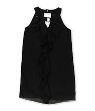 BCX Womens Ruffle Charm Shift Dress, Black, Juniors, Small