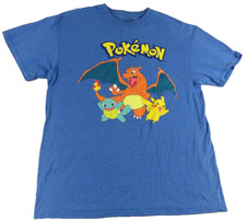 Pokemon Men L Charizard Pikachu Squirtle Bulbasaur Charmander Blue Graphic Shirt