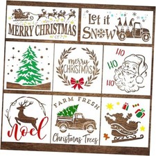 Christmas Stencils for Painting on Wood - Merry Christmas Stencils - 8 Set