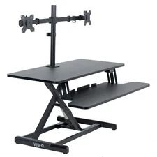 VIVO Black 36" Electric Desk Riser with Dual Monitor Arm for up to 30" Screens