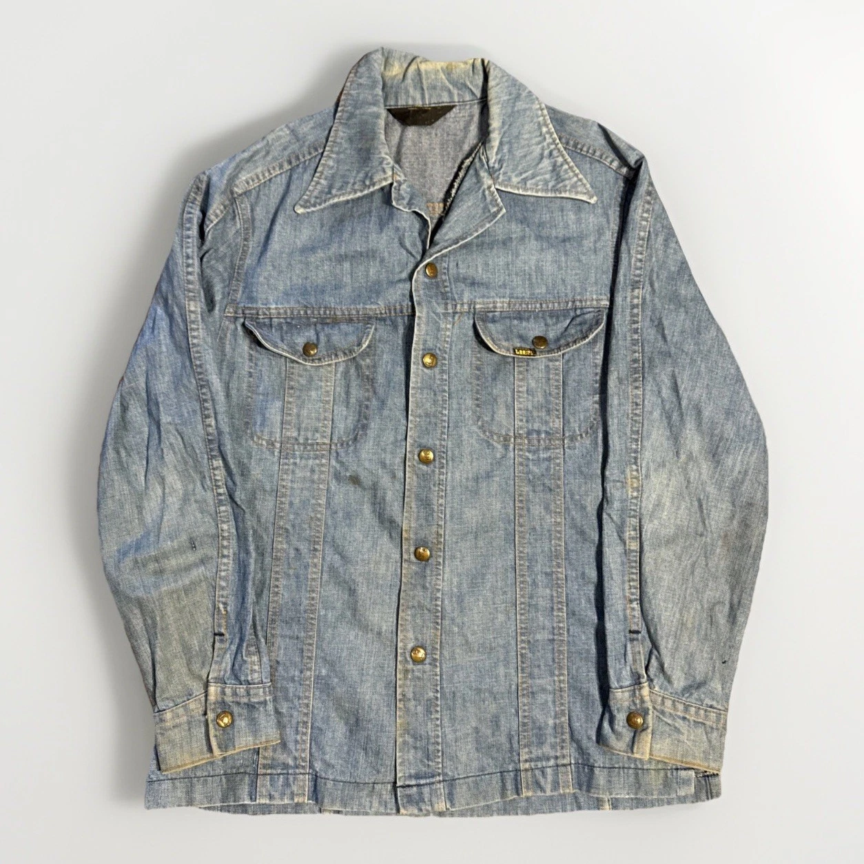 Vintage Lee MR Denim Western Snap Button Up Wing Tip Collar Jean Jacket Large