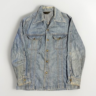 Vintage Lee MR Denim Western Snap Button Up Wing Tip Collar Jean Jacket Large