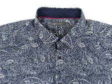 ANGELO LITRICO Camicia Uomo XL 43-44 Blu-Bianco Fantasia Paisley Manica Corta Kent...