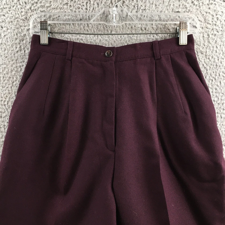 Pantalones Cortos Chinos Talbots Para Mujer 6 Borgoña Lana Worsted Tiro Alto Plisados Cremallera Frontal Foto 2 de 4