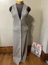 Vintage Express Womens Beige Button-Down V-Neck Sleeveless Maxi Dress Size Small