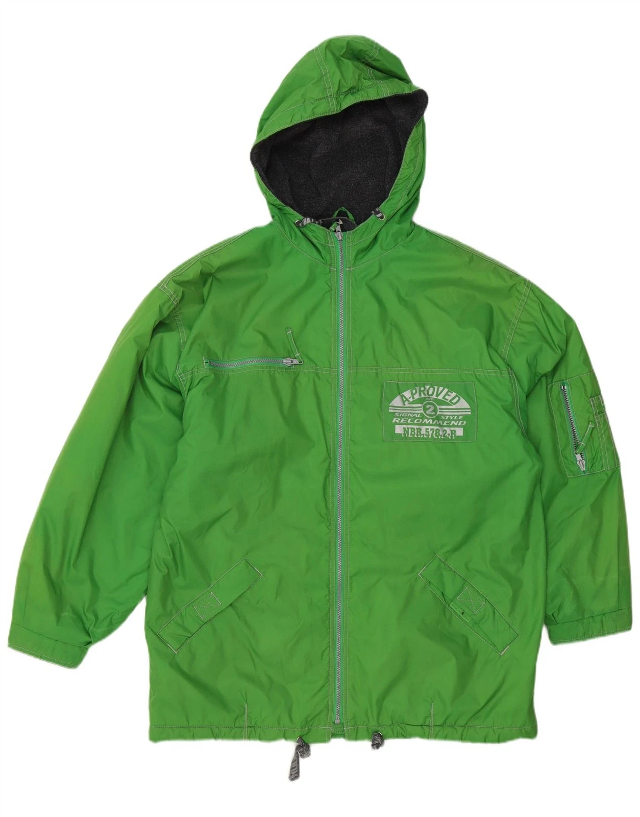 Vintage Mens Graphic Hooded Windbreaker Jacket UK 40 Large Green Polyamide DS30