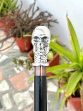 Silver Skull Walking Cane, Unique Gothic Walking Stick, Custom Skull Handle Cane