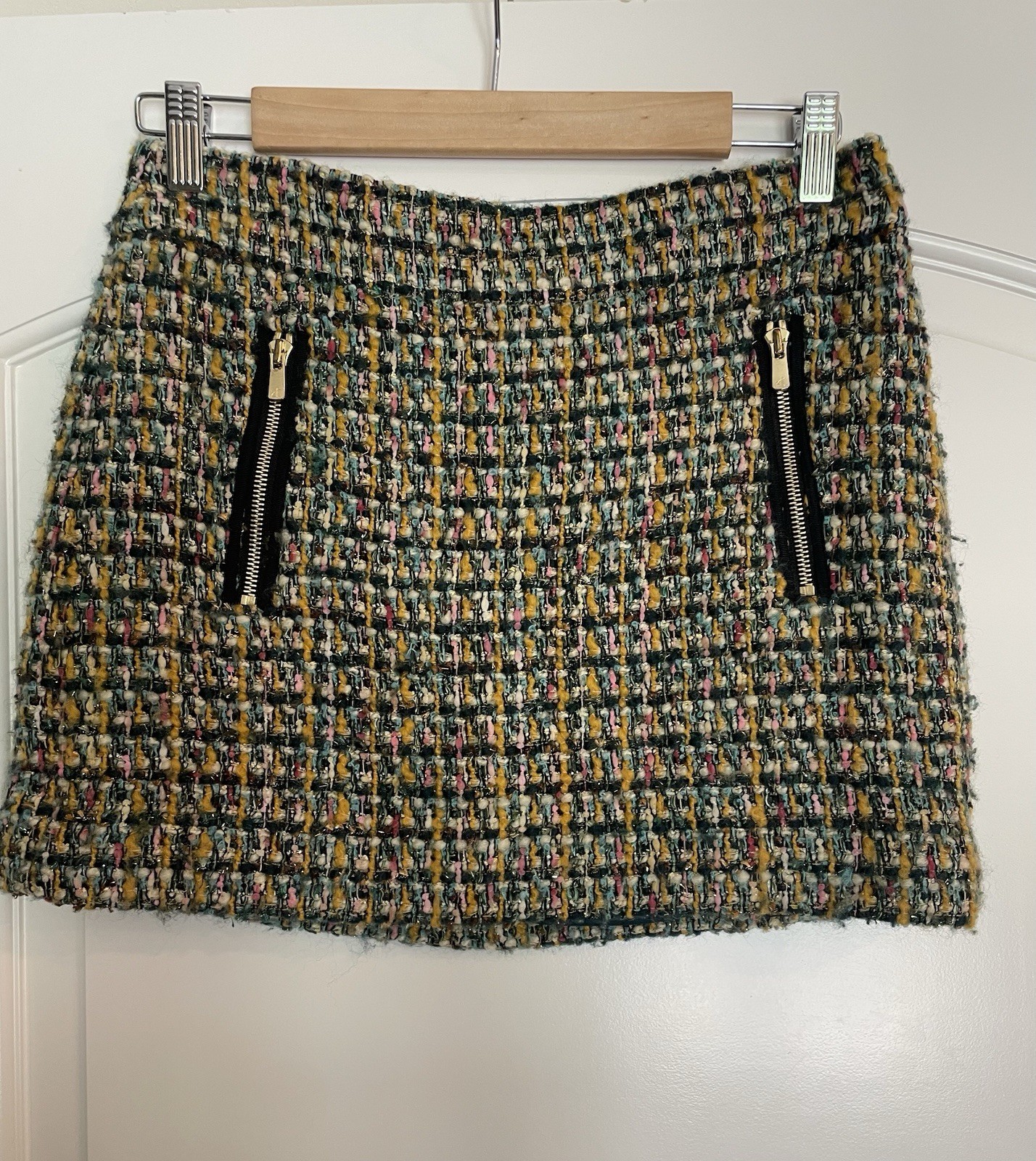 J.CREW Women's Multicolor Plaid Tweed Mini Skirt Lined Zip Size 4