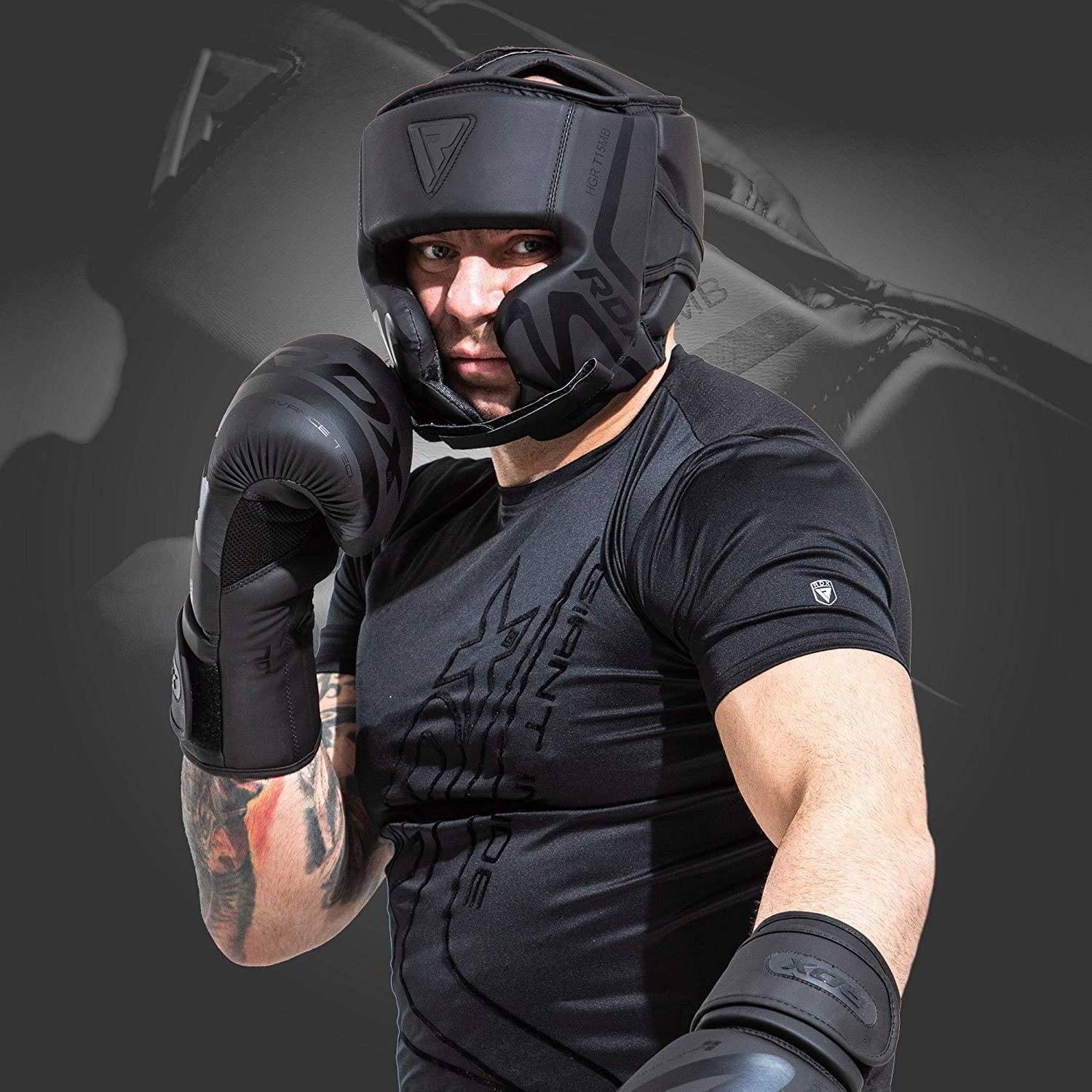 RDX T15 Noir Cheek Protector Head Guard Matte Black Boxing MMA S to XL Available