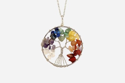 7 Chakra Lebensbaum Natur Edelstein Anhänger Halskette 50cm mit Etui Reiki
