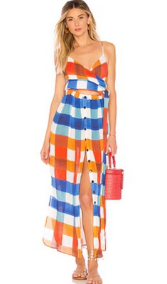 NWT Mara Hoffman Thora Wrap-effect Plaid Checked Tencel Maxi Dress Medium $325