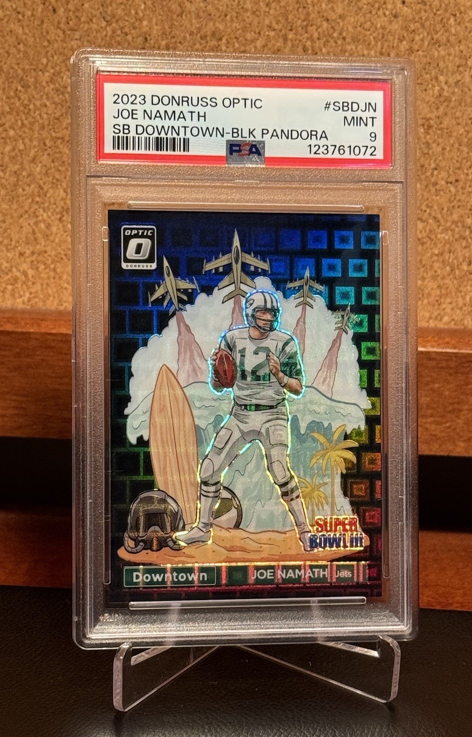 2023 Panini Donruss Optic Joe Namath Super Bowl Downtown Black Pandora /25 PSA 9
