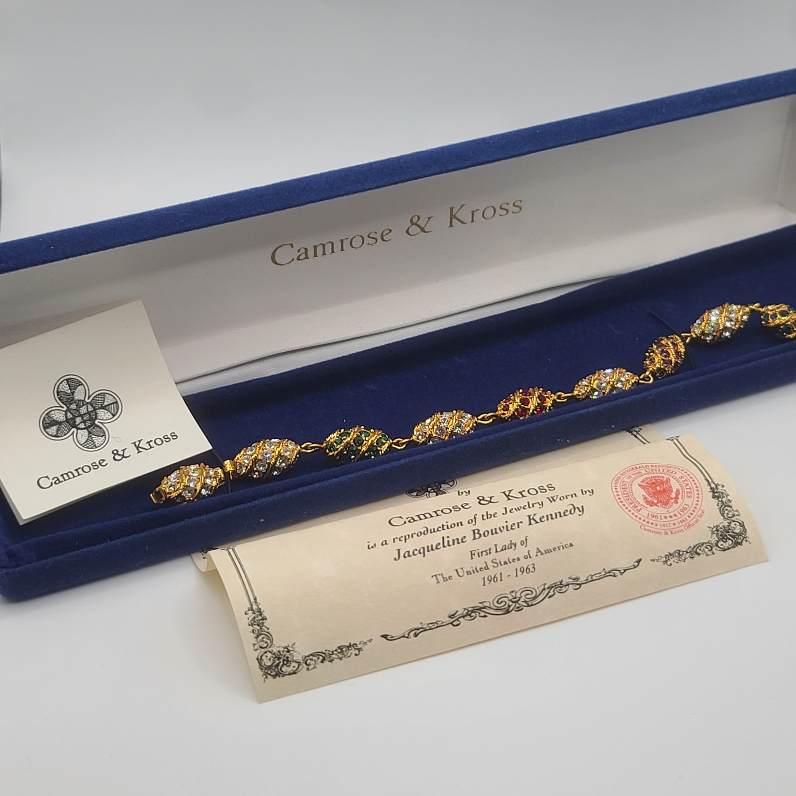 Vintage Camrose Kross JBK Gold Tone Rhinestone Bracelet 9"