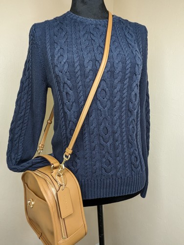 LL Bean Cable Tejido Cuello Redondo Suéter Azul Marino Para Mujer Pequeño 503309 100% Algodón - Imagen 2 de 16