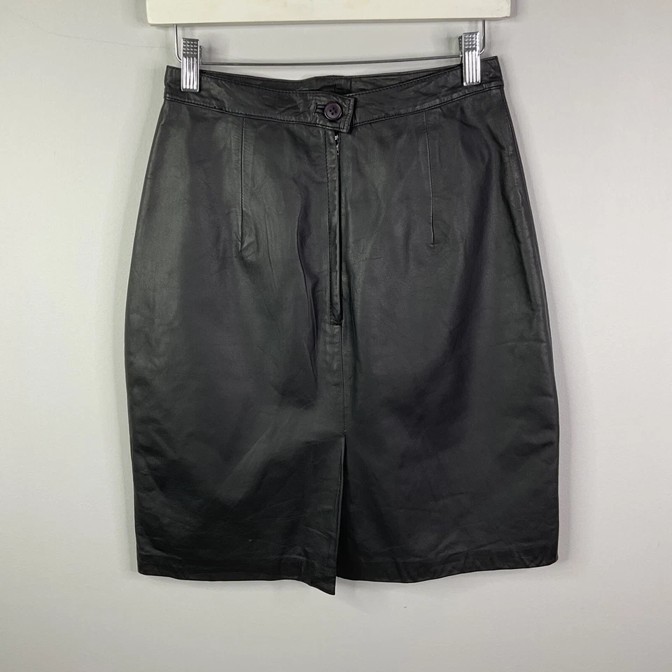 Винтажная кожаная черная женская мини-юбка 1980-х из латуни сливы Nordstrom размер 9 - Изображение 4 из 4