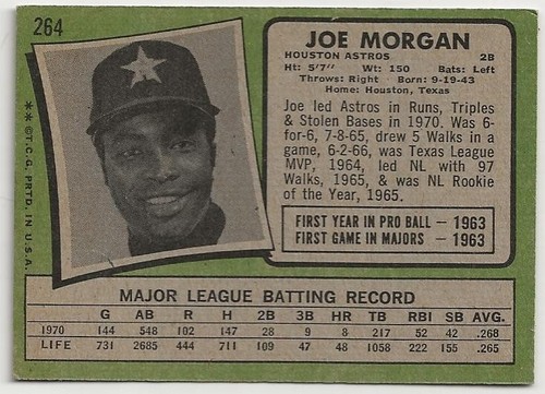 1971 Topps JOE MORGAN #264 - NEAR MINT - Picture 2 of 2