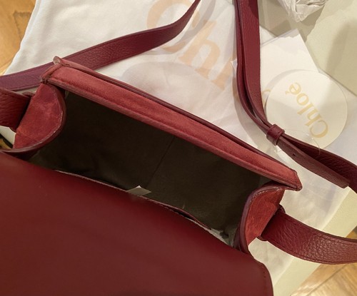 New CHLOE Marcie Cross-body Shoulder bag,SPAIN,Wine Dark Ruby Suede,Leather,NWT - Bild 7 von 7