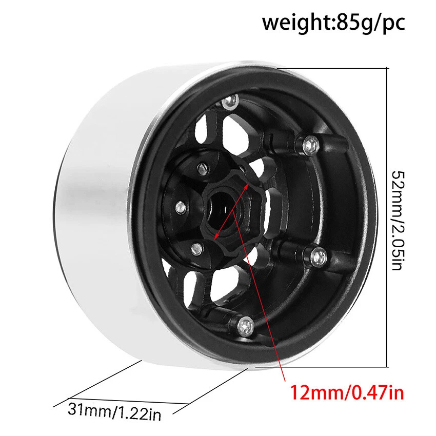 1.9 Inch Metal Wheel Hub Set for 1/10 SCX10 III TRX4 90046 D90 RC Crawler Parts - Image 2 of 4